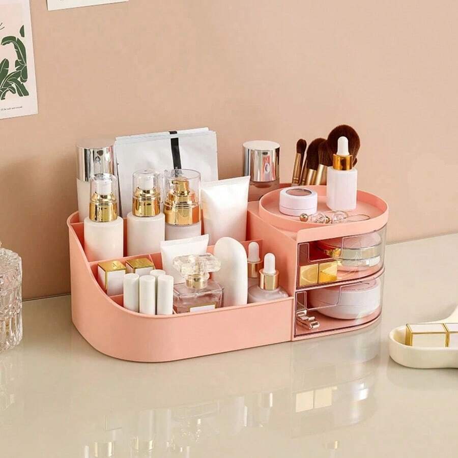 Makeup Storage Box With Mirror Desktop Dressing Table Makeup Mirror Cosmetics Jewelry Storage Box Touch Light Storage Organizer