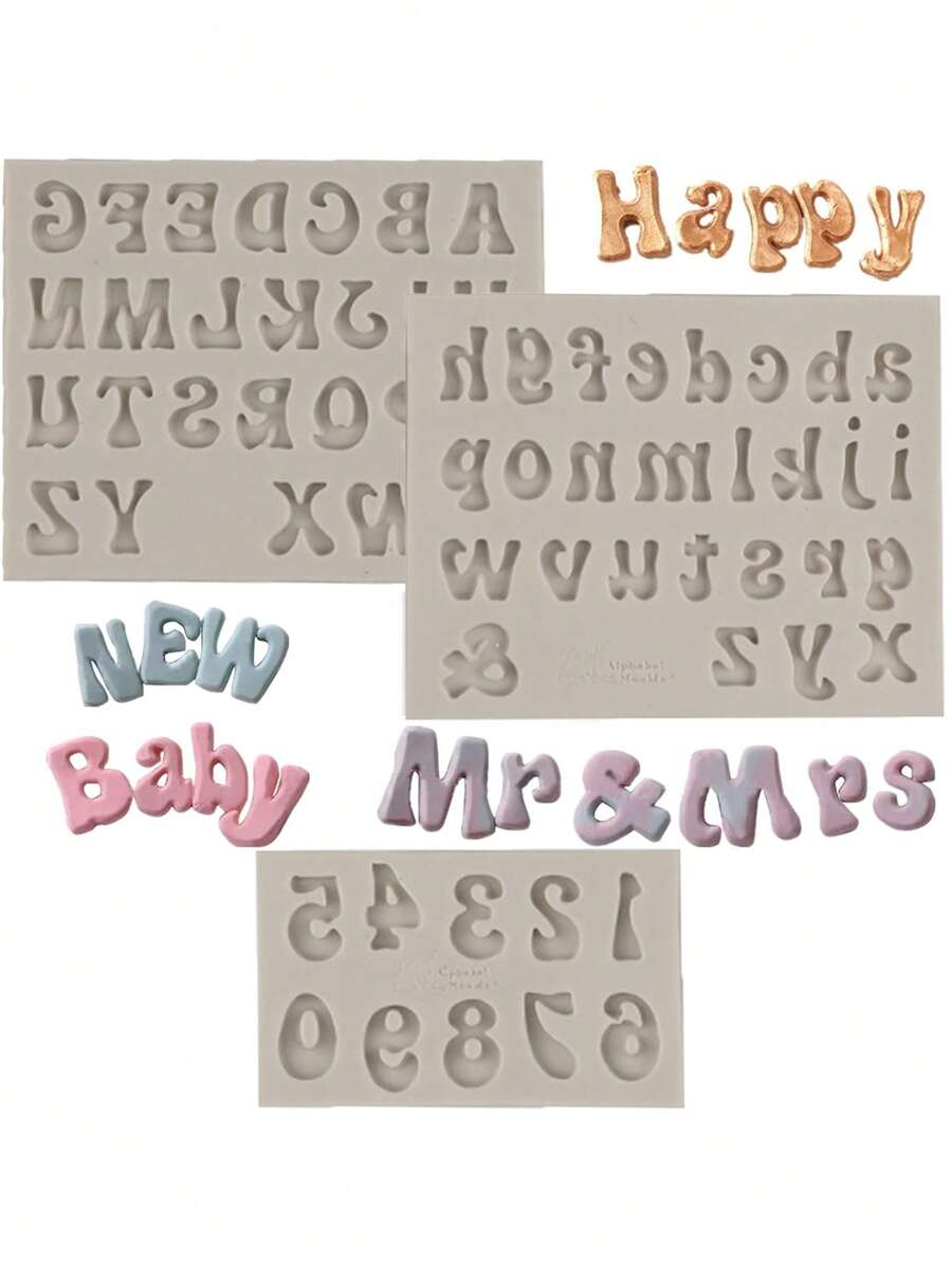 1pc Baking Diy Silicone Mold For Uppercase And Lowercase Letters, Numbers, Fondant, Cake, Clay And Chocolate