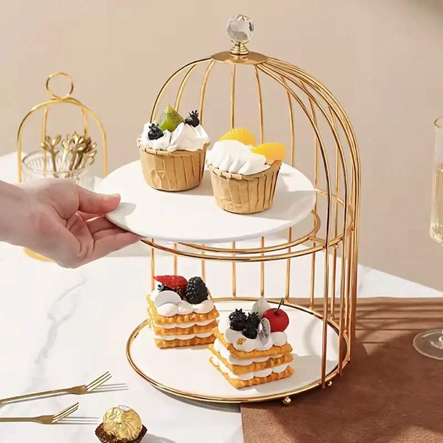 1pc Elegant Metal Bird Cage Cake Stand, Rust-Proof Dessert Display, Serving Platter With Intricate Design, Suitable For Cupcakes, Cakes, Fruits, Snacks, Weddings, Parties, Home Decor, Jewelry And Cosmetic Storage