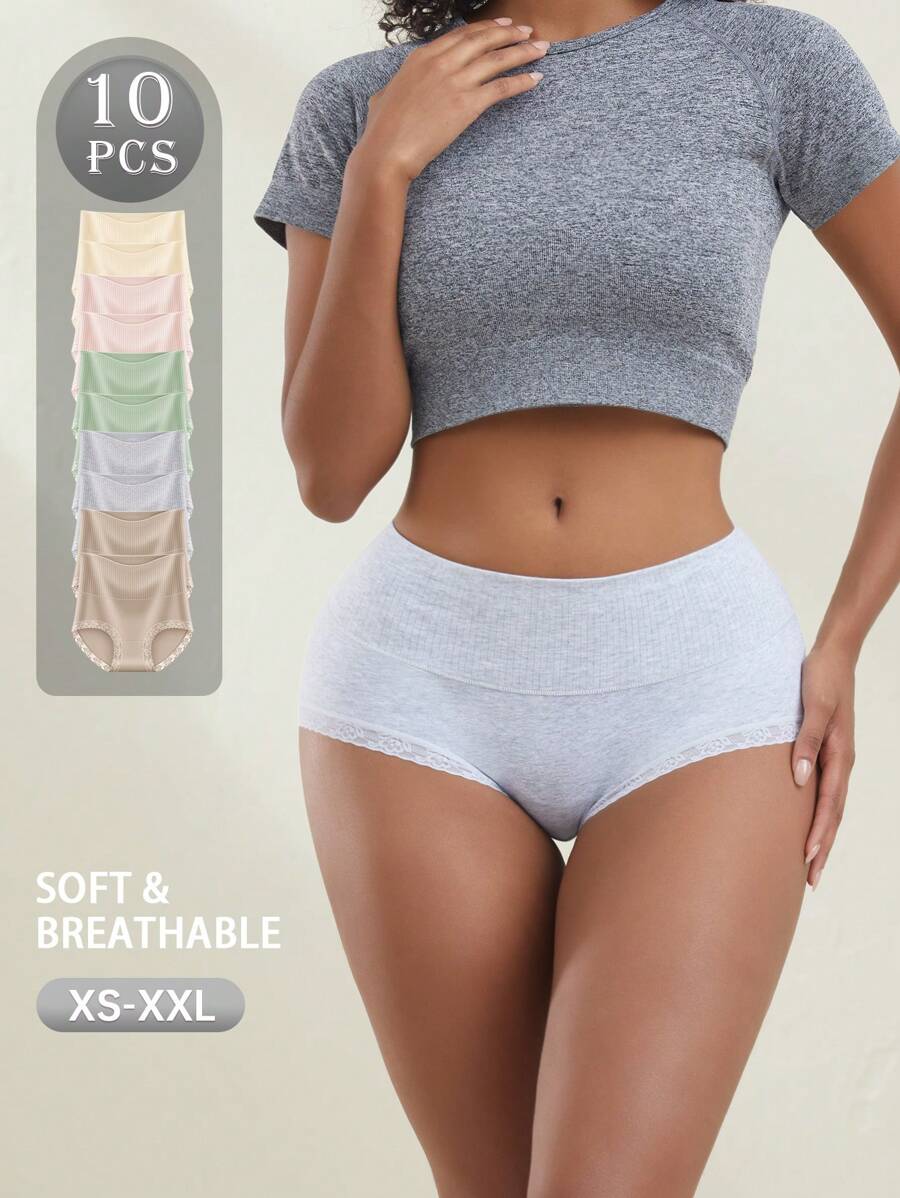 10 PCS Women Underwear High Rise Breathable Seamless Briefs Panties For Women Regular Plus Size, Soft And Skin-Friendly, Wear-Resisting