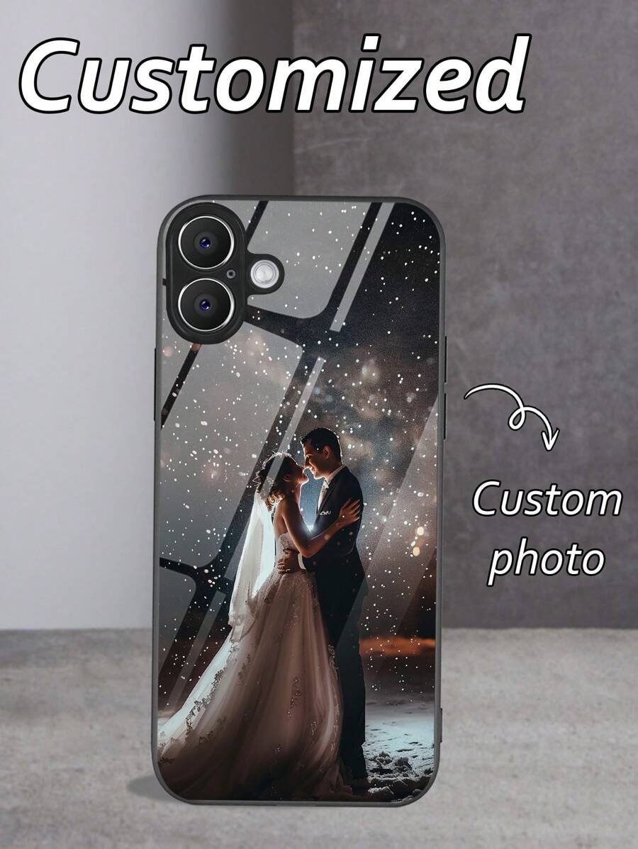 1pc Custom Full Family/Couple/Child/Pet/Wedding Photo Personalized High Definition Glass Phone Case Compatible With IPhone 16 PROMAX/ S24U/ Models