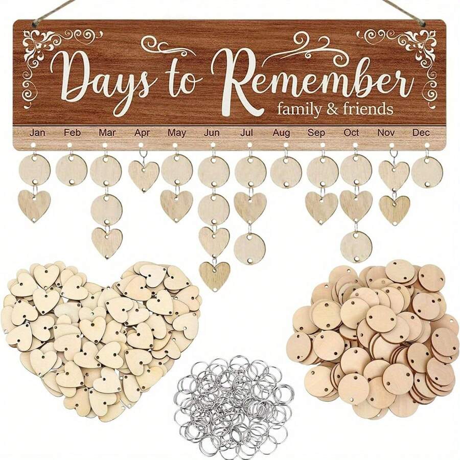 1 Set, Diy Family Birthday/Anniversary Reminder Calendar Board, Days To Remember Family/Friends Celebrations Wooden Hanging Birthday Anniversary Reminder, With 100pcs Wood Tags, Can Be Colored And Written, Diy Calendar Plaque Sign, Warm Gift,Room Decor,Home Decor,Bedroom Decor,Room Decoration Stuff,Party Decorations,Home Essentials,Porch Decor,Birthday Decorations Gifts Graduation E-I-D