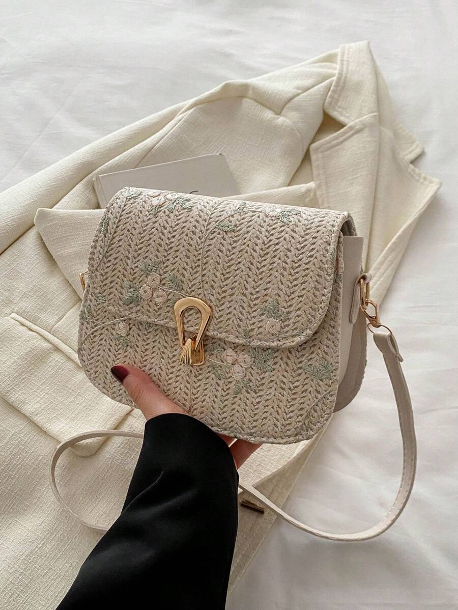 Bolso bandolera mini con estampado floral minimalista, adecuado para uso diario