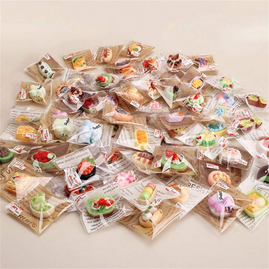 10/20/30 pièces Gâteau mini aléatoire, jouet alimentaire miniature de dessert, pâtisserie, pain, emballé individuellement, simulation réaliste
