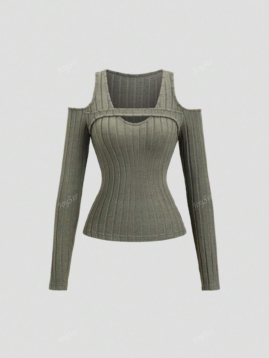 Spring New Arrival Solid Color Fitted Open Shoulder Long Sleeve Undershirt