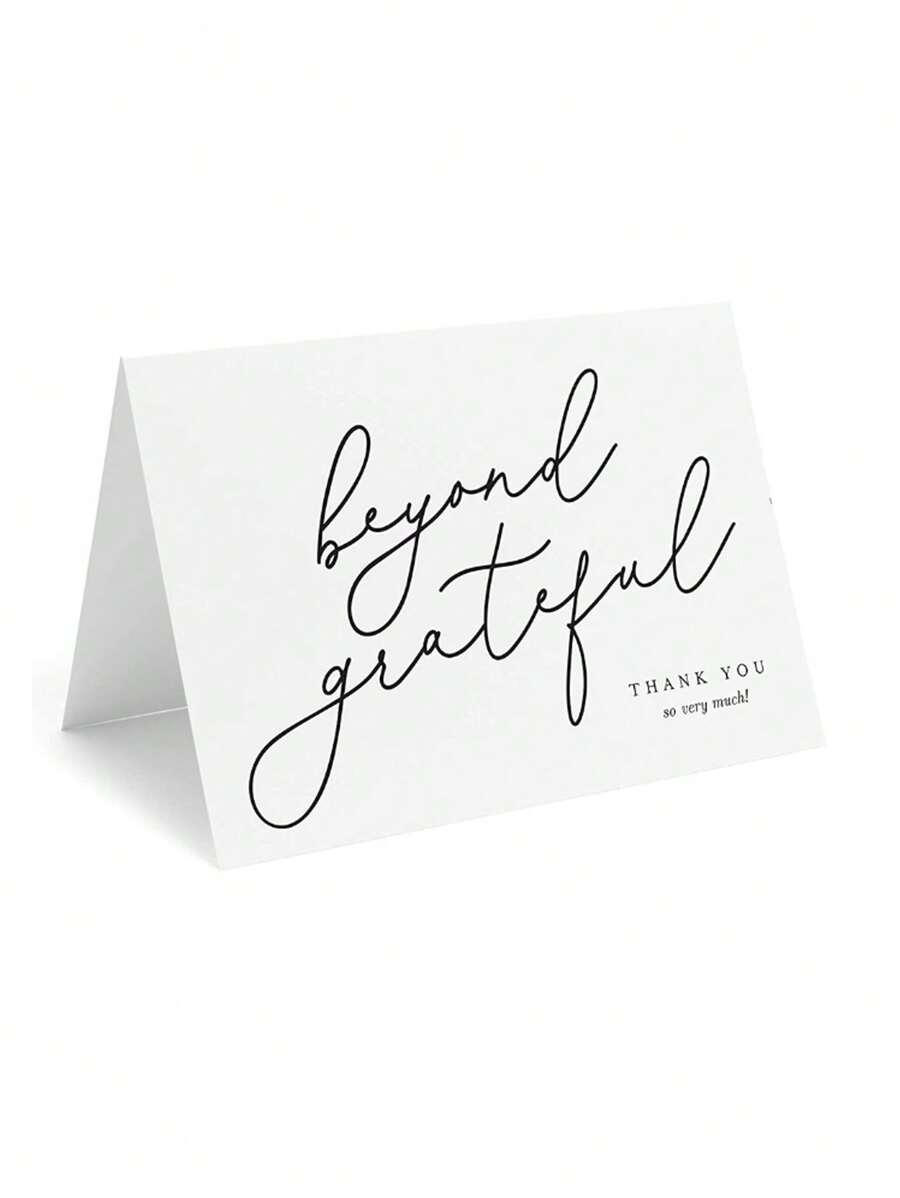 10pcs/Pack Simple White Greeting Cards, Folding Thank You Cards For Wedding, Birthday Party, Place Cards With English Letter Decor