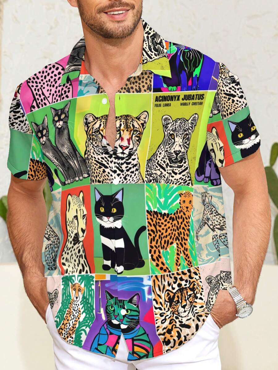 Cămașă pentru bărbați în stil hawaian, cămașă cu mânecă scurtă pentru bărbați cu model tropical