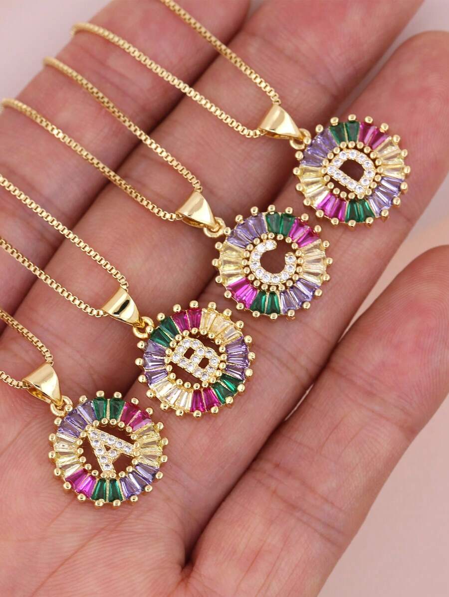 Pingente de Letra Folheado a Ouro com Micro Pavê de CZ Arco-íris, Joias da Moda, Pingentes e Encantos com Inicial para Mulheres