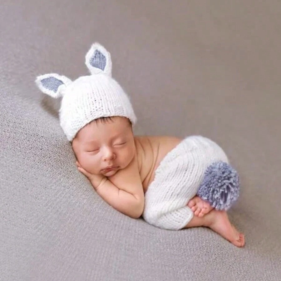 2pcs Newborn Photography Prop Animal Costume Outfits, Classic Knitted Baby Shower Easter Gift Sthings For Girls/Boys