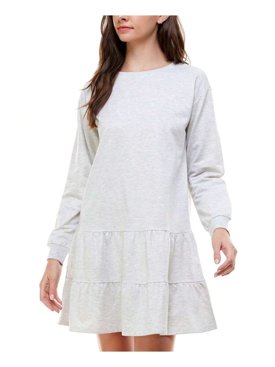 Planet Gold PLANET GOLD Womens Ruffled Long Sleeve Crew Neck Short A-Line Dress