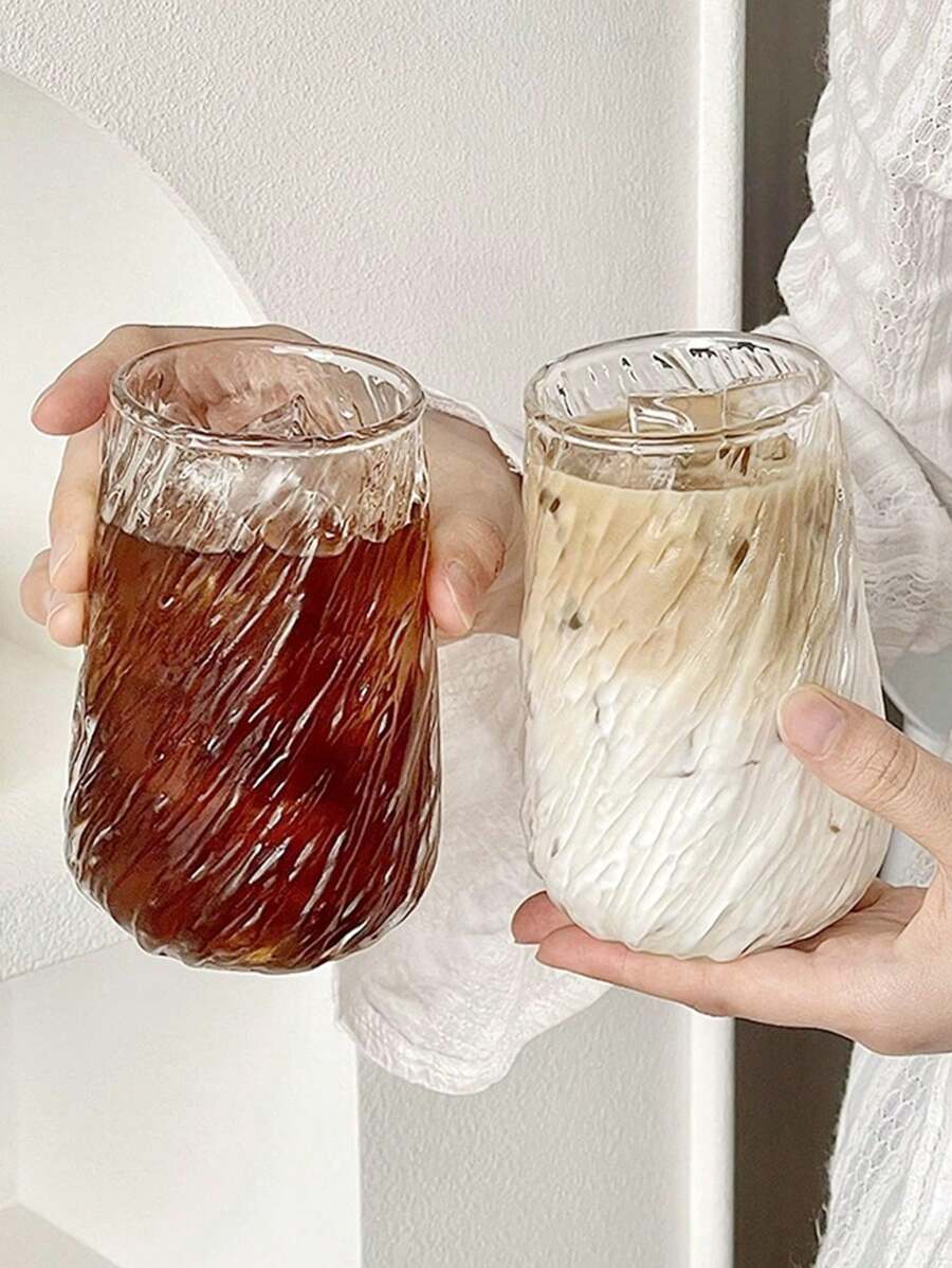 1 pieza/4 piezas Taza de café vintage de 400 ml/13.52 oz, taza de vidrio con rayas vintage, taza de café, taza de vidrio con pajita, copa de vino, vaso de leche, vaso de agua, vaso con pajita, vaso de avena, taza de café de vidrio borosilicatado de alta calidad, taza de vidrio roscada, vaso de desayuno, vaso para bebidas