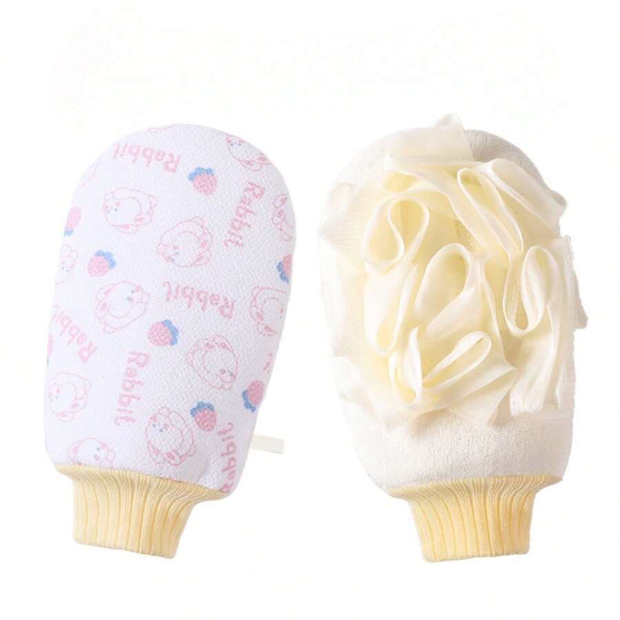 1 pièce Gant de bain double face pour bébé avec motif de dessin animé. Un côté en forme de fleur de bain pour un lathérage riche, l'autre côté en sable fin pour le frottage. Outils de bain multifonctionnels pour bébé.