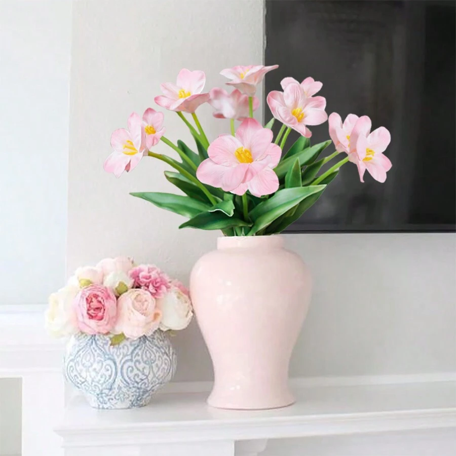 6pcs Blooming Tulip Artificial Flowers 20in Real Touch Faux Tulips Lifelike PU Silk Tulips Flowers With Stems Green Leaves Fake Flowers Bouquets Arrangements Spring Decor Fake Flower For Dining Table Flowers Centerpiece Arrangement, Home Office Aesthetic Room Décor, Valentine's Day Gift Easter