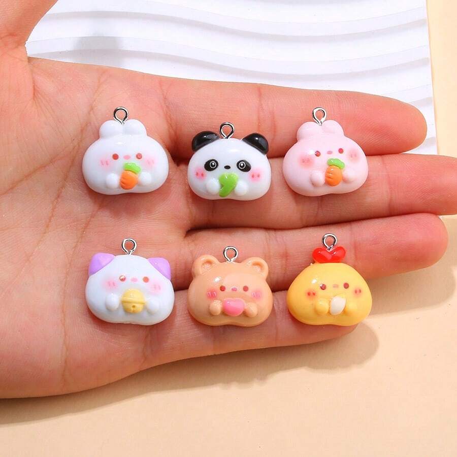 10 piezas de dijes de animales adorables, colgantes de resina adecuados para manualidades de joyería, surtido de osos, gatos, pandas, conejos, pollos de moda hechos a mano, que se pueden usar como aretes, llaveros, pulseras - colores aleatorios
