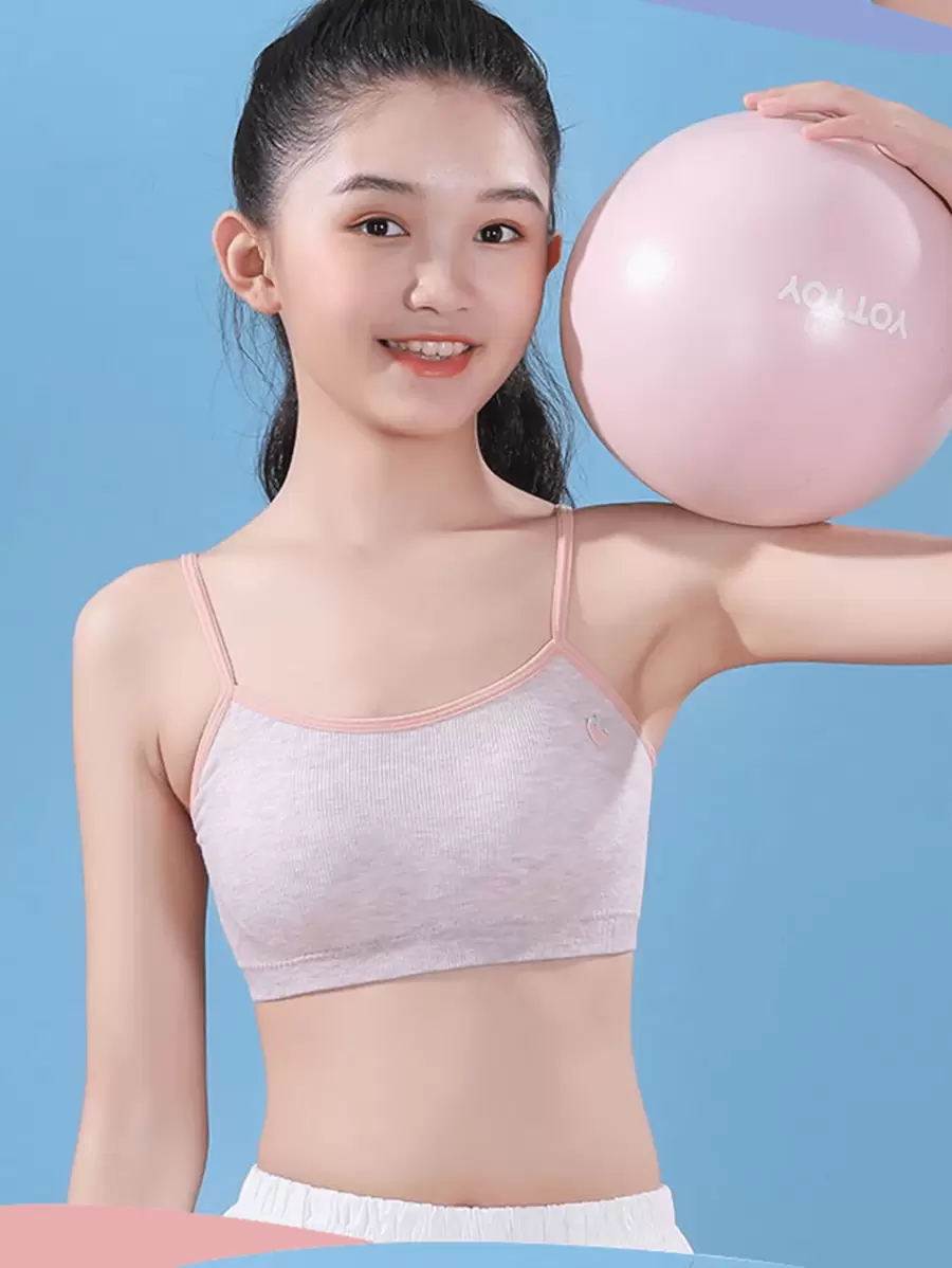 Teen Girls Underwear Full Cup No Steel Rim Strapless Bra, Cute Strawberry Embroidery Pattern, Detachable Inner Cup, Thick And Warm, Comfortable, Suitable For Autumn And Winter