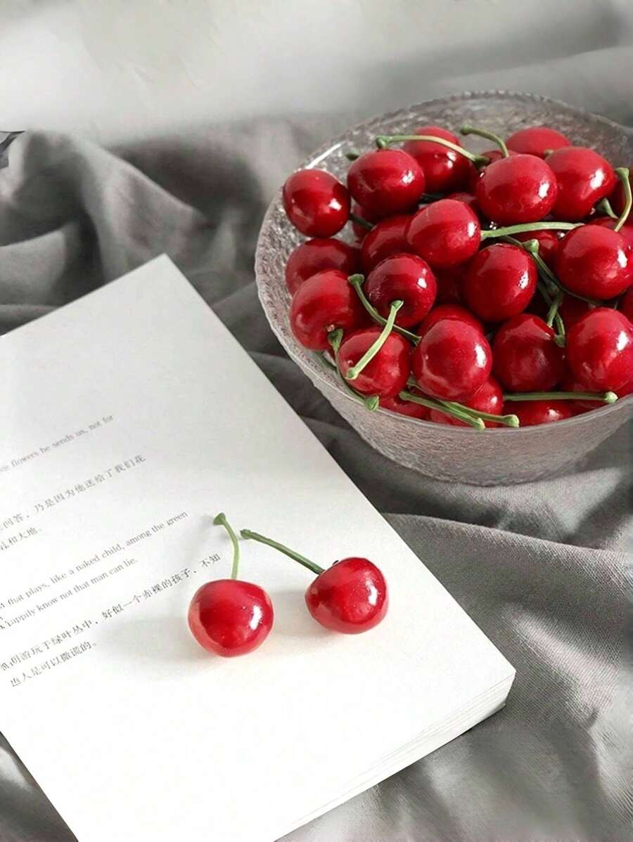 10/30/50 Peças Simulação de Cereja de Fruta, Decoração de Cereja de Fruta Realista, Adequado para Decoração de Mesa de Casa, Decoração de Festa de Frutas de Cozinha, Acessórios de Decoração de Bolo de Festa de Aniversário, Decoração de Cenário de Casamento, Falso Sundae e Cupcakes
