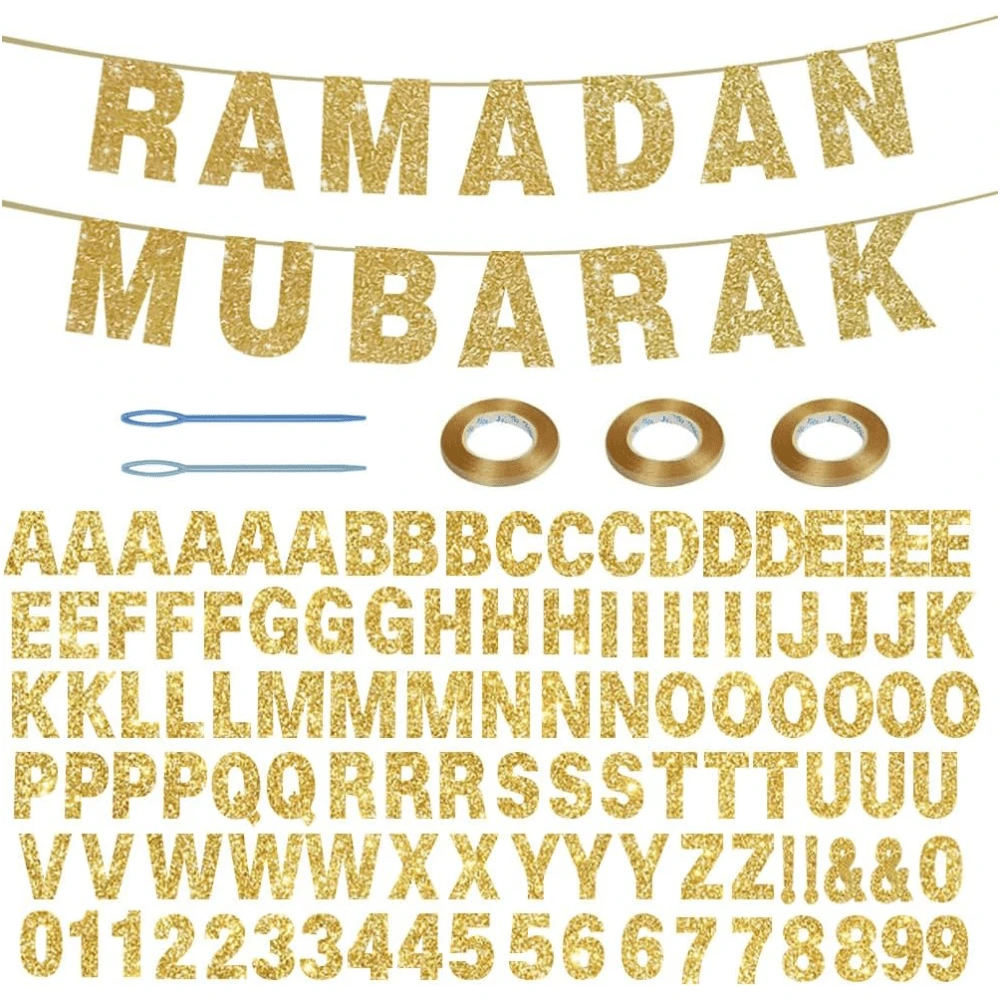 Juego de 116 piezas DIY de banner personalizable con purpurina, incluye 111 letras y números, 3 cuerdas y 2 dispositivos de enhebrado para decoración personalizada de banner de cumpleaños