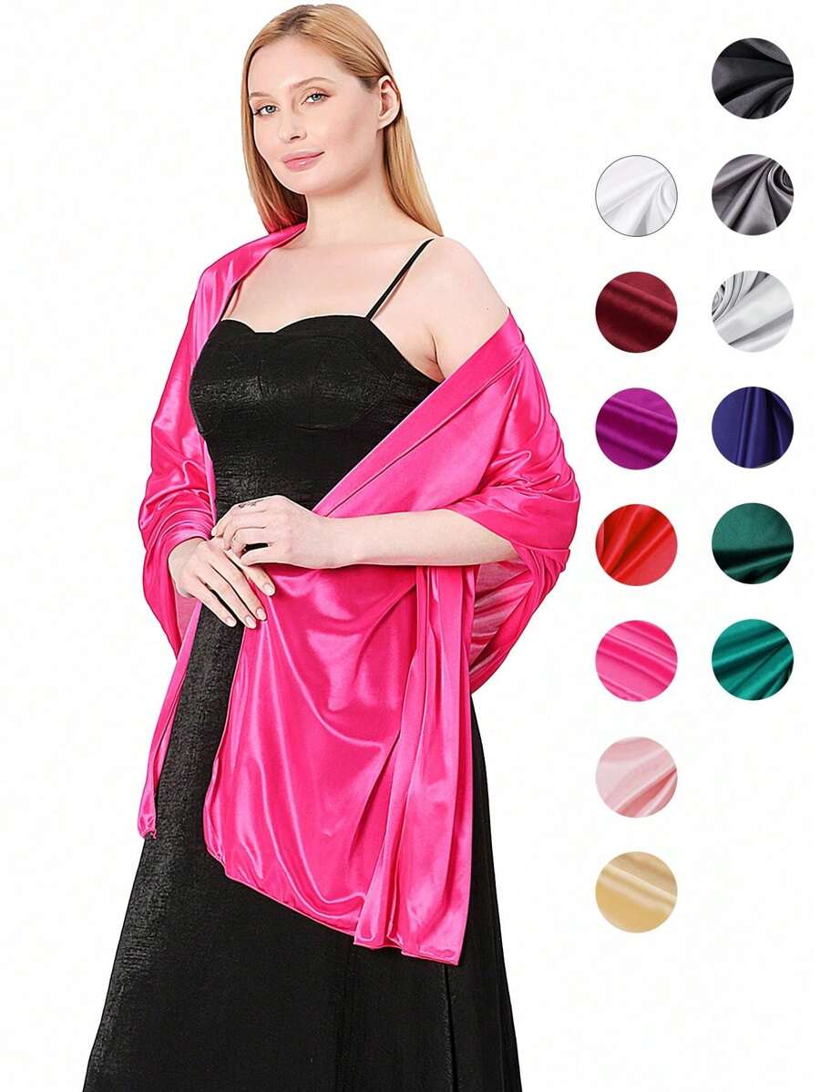 1pc Fashionable Evening Wrap Shawl, Satin Shawl, Extra Long Wedding Shawl For Brides Party