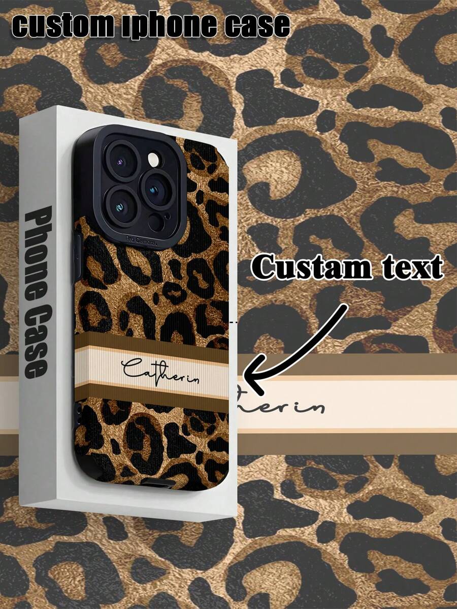 Étui de protection souple compatible avec iPhone 11/12/13/14/15/16 Pro Max, en PU personnalisé avec motif imprimé léopard et rayures verticales, antichoc et anti-rayures