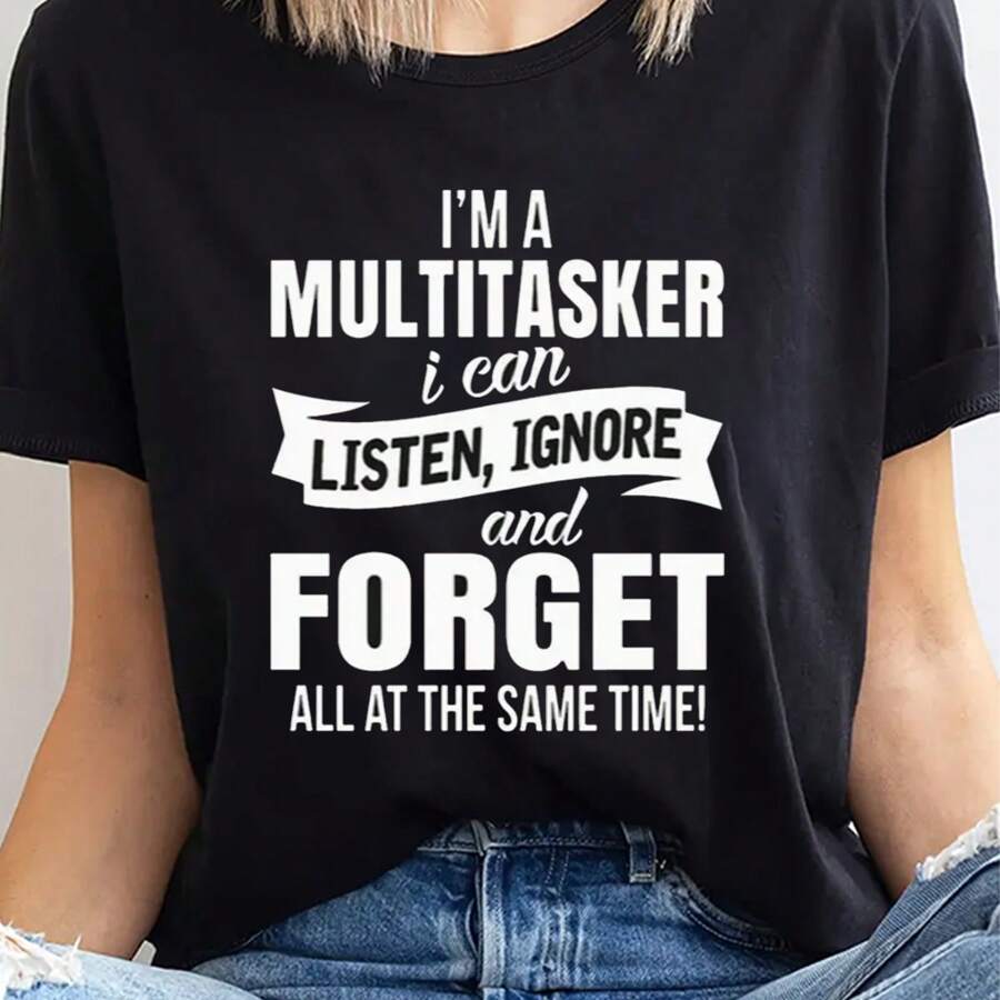 Forget Letter Patterned T-Shirt Women's Graphic T-Shirt Casual Comfy Tees For Daily Wear Cotton Crew Neck