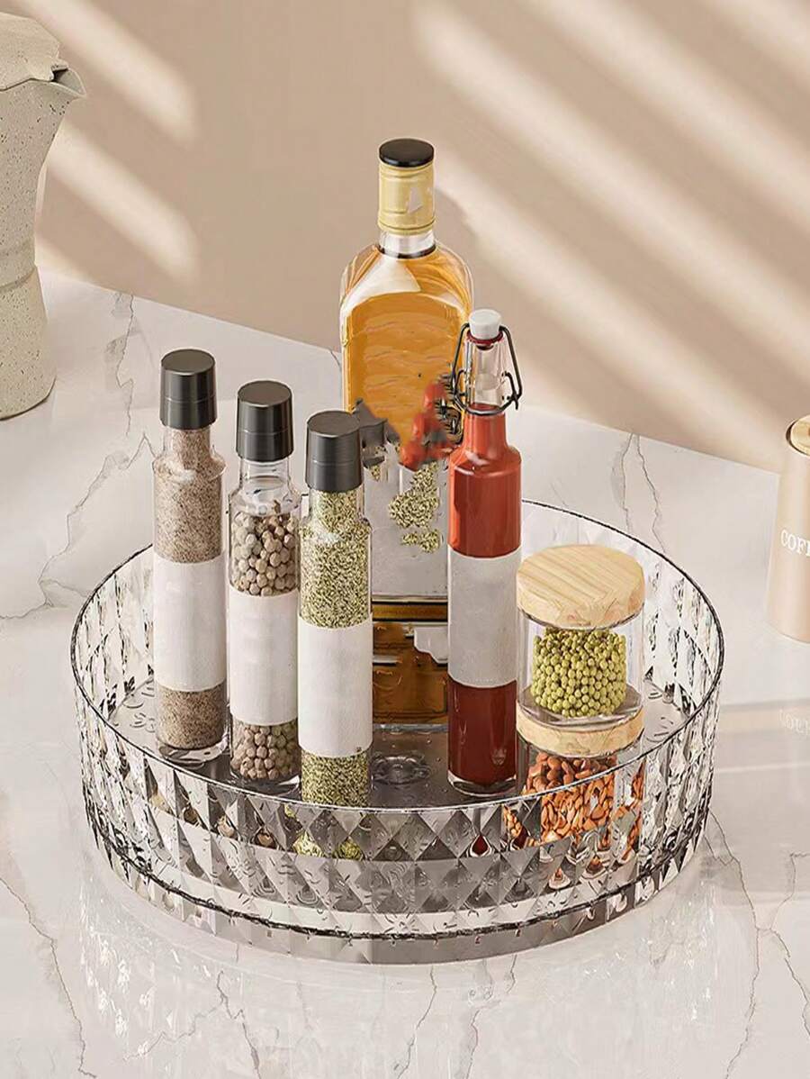 1pc Storage Tray Clear 360°Rotating Bathroom Storage Organizer Cosmetics And Perfume Organizer Skincare Storage Tray Round Desktop Storage Tray For Bathroom Kitchen