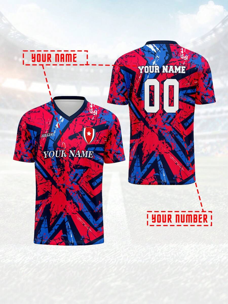Camiseta de fútbol personalizada 2025, ligera y transpirable de 210g para primavera/verano, cuello en V, con nombre y número personalizados delante y detrás, casual para uso diario, fiestas y reuniones, ajustada