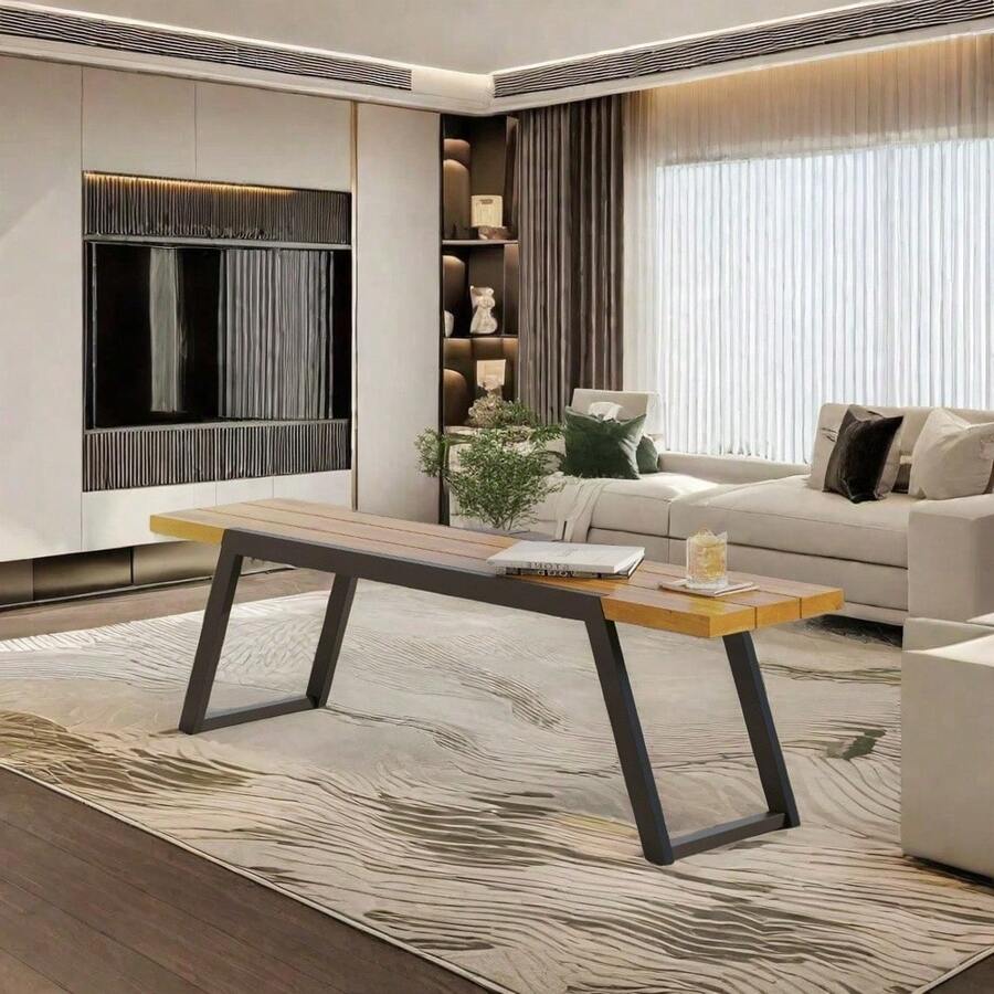 GAYLOR MP1 Modern Dining Bench, 63" Acacia Wood Slat Design With Sleek Sled Base, Sturdy And Stylish For Home, Kitchen, And Dining Room, Perfect For Rustic And Minimalist Home Decor, Easy Assembly, Ideal For Christmas Decorations, Holiday Gatherings, And Room Decor,TrendyHome