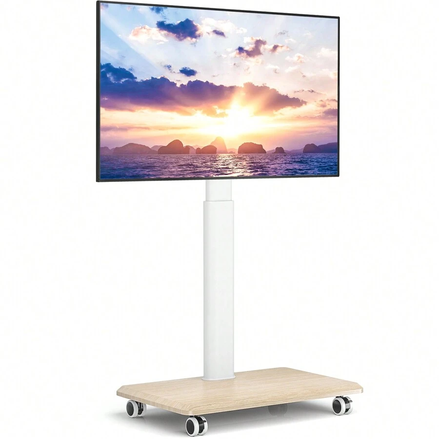 Rfiver Rfiver Rolling TV Stand For 32 To 70 Inch TVs, Modern Portable Corner TV Stand With Upgraded Wheels, 9 Levels Of Height & ±30° Swivel Adjustable Mobile TV Stand For Bedroom, Corner, Small Dorm, White