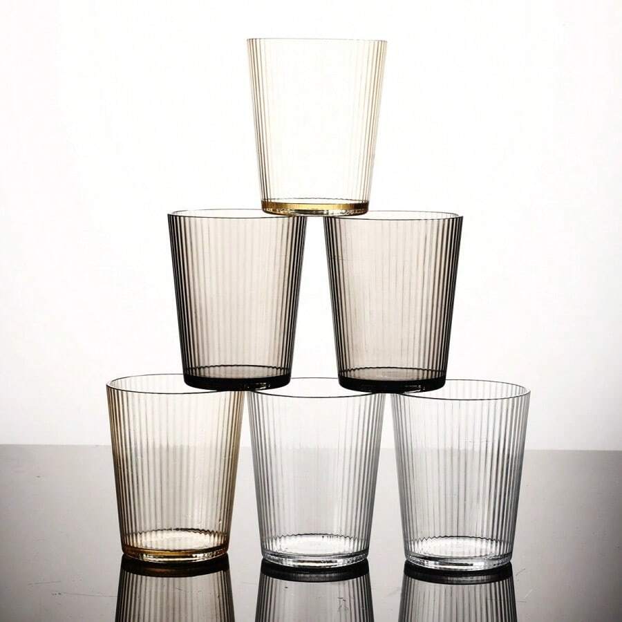 Acrylic PC Plastic Striped Transparent Amber Color Restaurant Chain Tea/Drinks/Juice Glasses