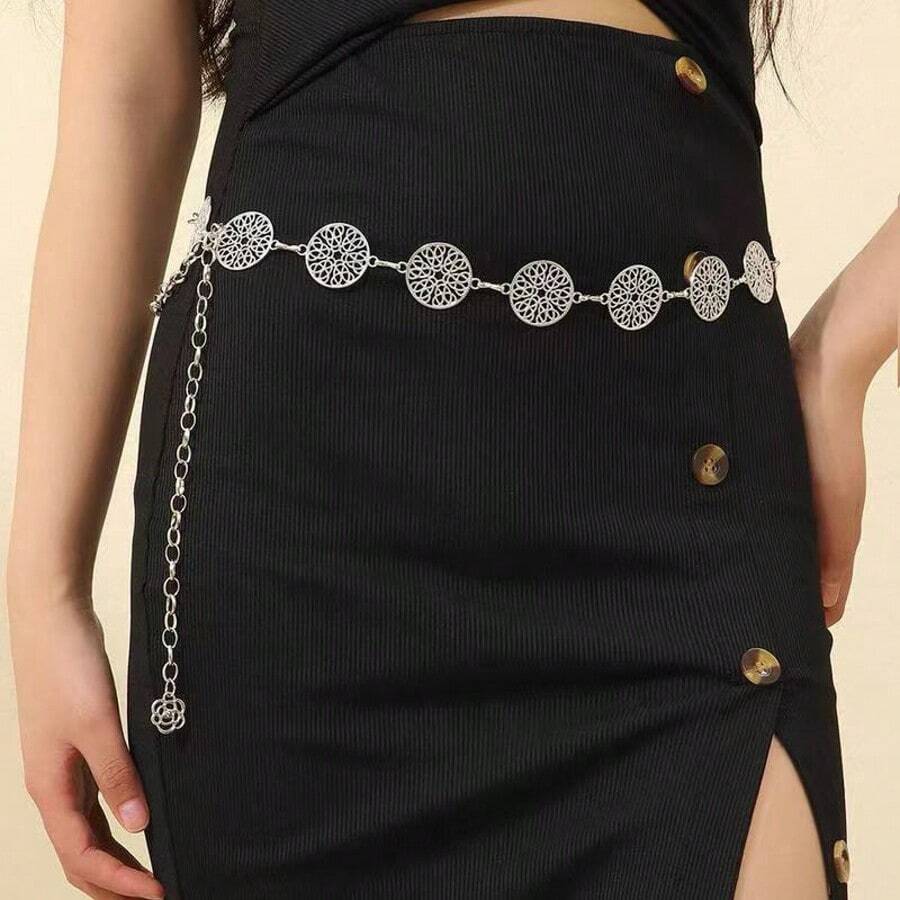 Robe décontracté sans manches pour femmes avec ceinture amovible, décoration en chaîne de métal doré creuse, mignonne et