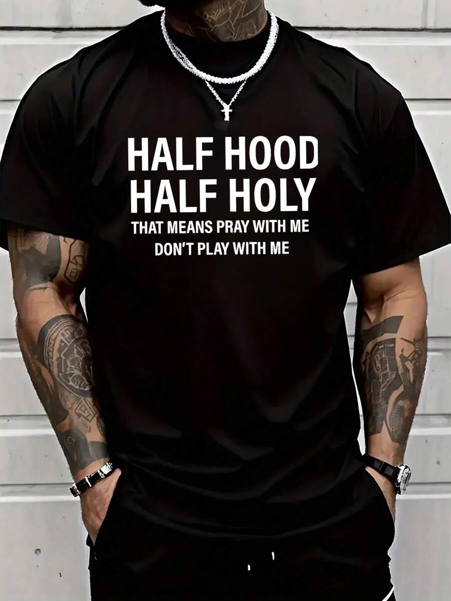 You Play With Me And Pray Together.Printed T-Shirt, 1 Piece, 100% Cotton, Casual Men's T-Shirt In Season, T-Shirt With Round Neck And Cotton Short Sleeve, Christmas Gift.