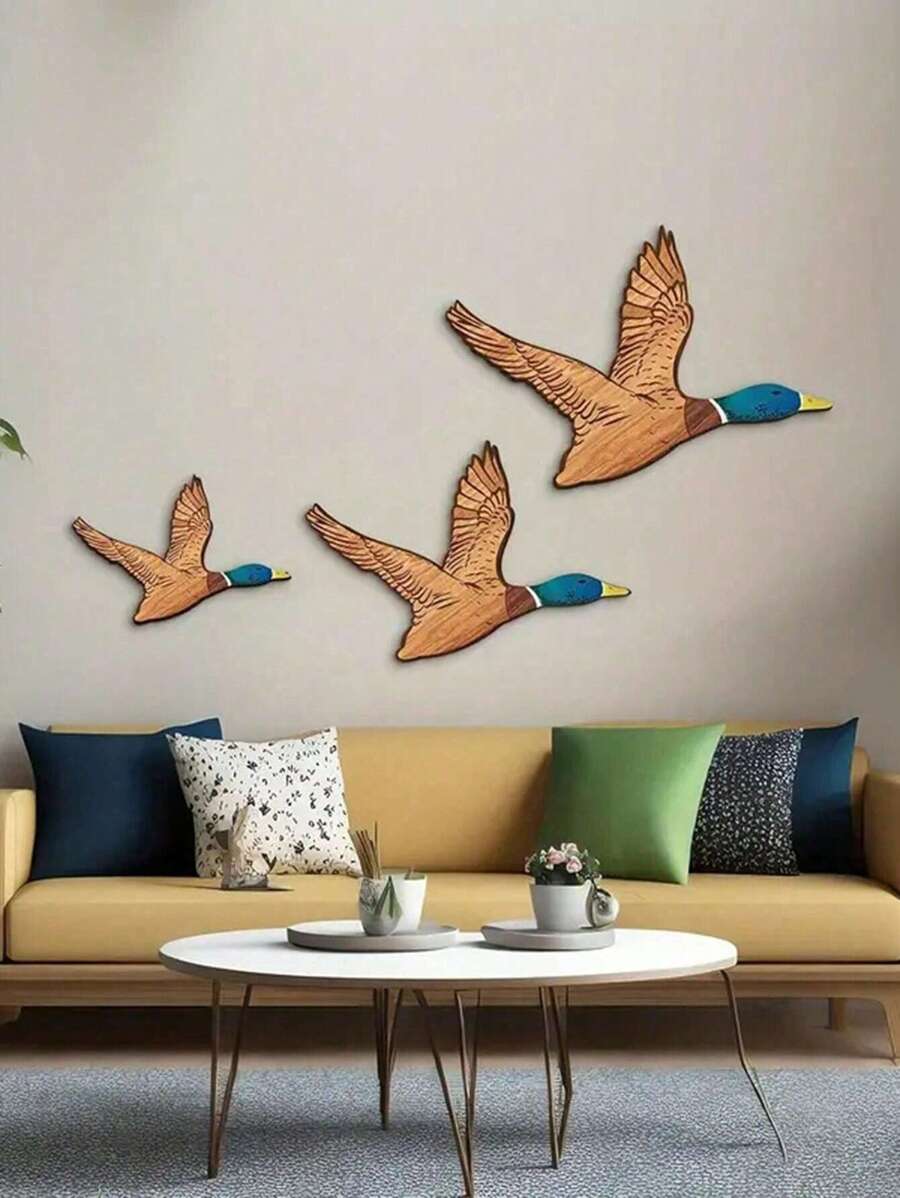 3pcs/Set Wooden Duck Wall Art, Flying Bird Decor, Carved Wooden Duck Wall Art, Suitable For Living Room, Bedroom, Office Home Decor Best Gifts Birthday Graduation