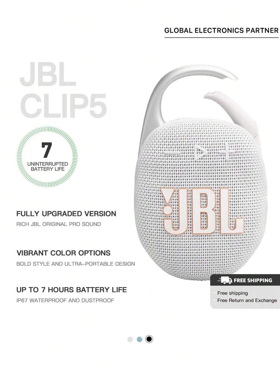 JBL CLIP5 Musikbox fünfte Generation, Outdoor Bluetooth Lautsprecher, Fahrrad Ausrüstung, tragbarer kleiner Lautsprecher, staubdicht und wasserdicht, Geschenklautsprecher - Weiß