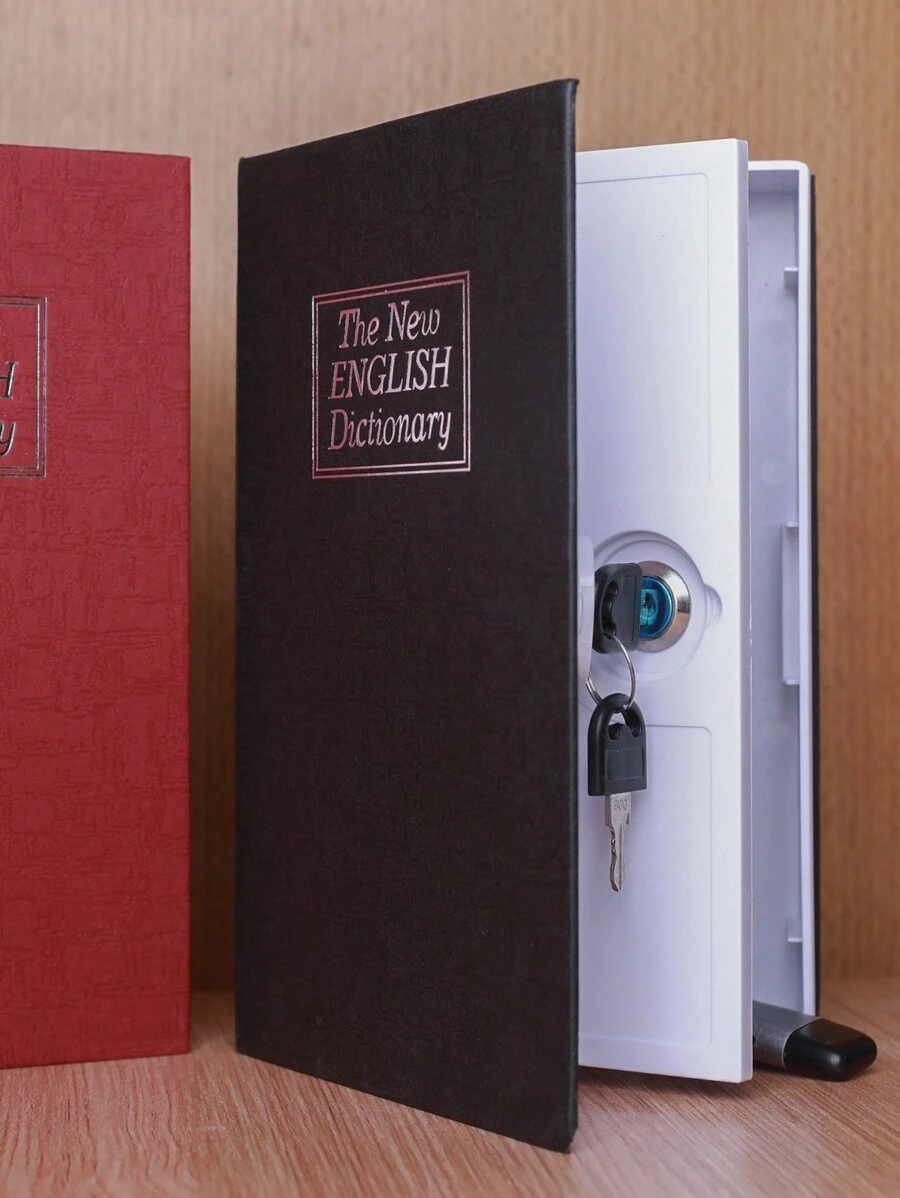 1pc Simulated Book Shaped Coin Bank, With Lock Dictionary, Plastic Saving Box With Key