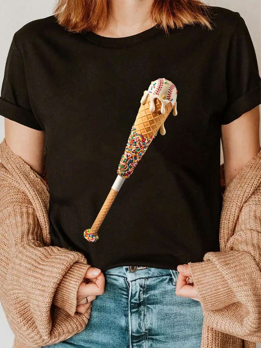 100% Cotton Funny Ice Cream Baseball T-Shirt
