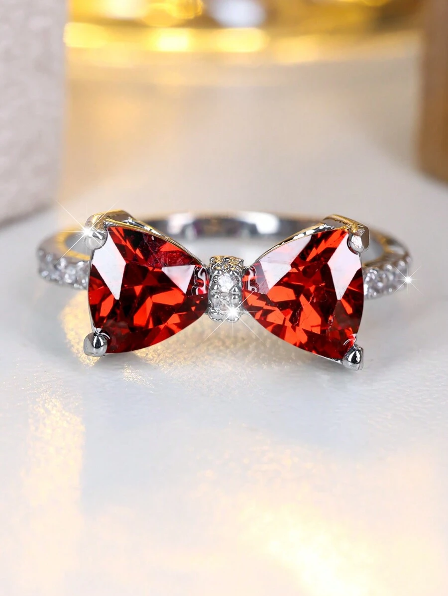 Vanel 1 Stück modischer silberner Schleife Design Kubikzirkonia Ring, Verlobungsring, Ehering, Versprechen Ring, Jahrestags-Geschenk Valentinstag, Mutter, Muttertag, Geschenk