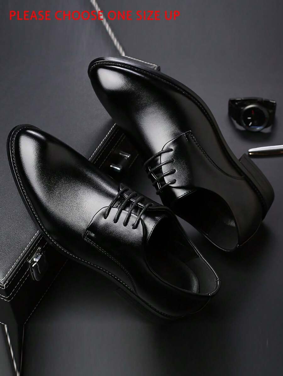 Men Lace-up Front Oxford Shoes, Business Black Derby Shoes