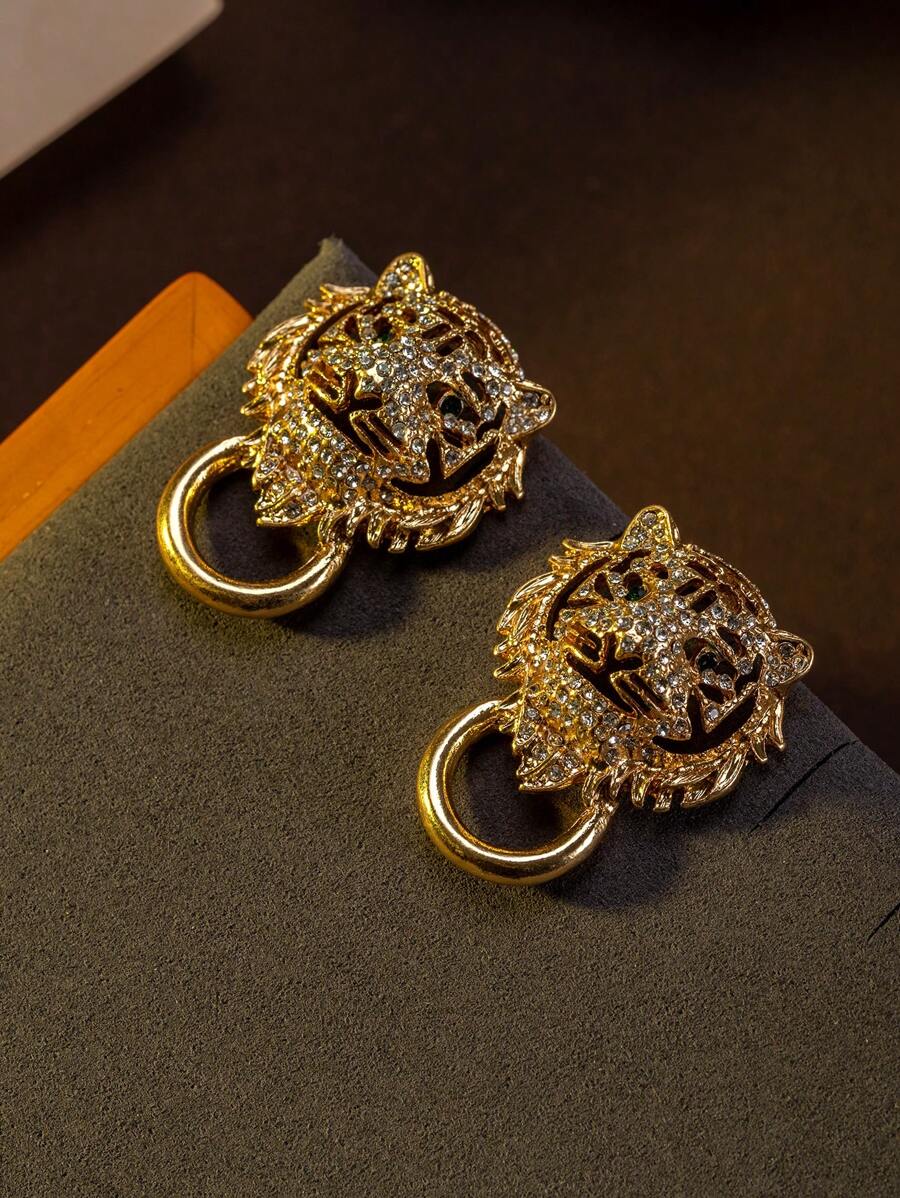 1 par de pendientes de moda con diseño hueco de tigre con strass, estilo lujoso y vintage, adecuado para el uso diario de la mujer, excelente como regalo del Día de San Valentín, para mamá, madre, Día de la Madre