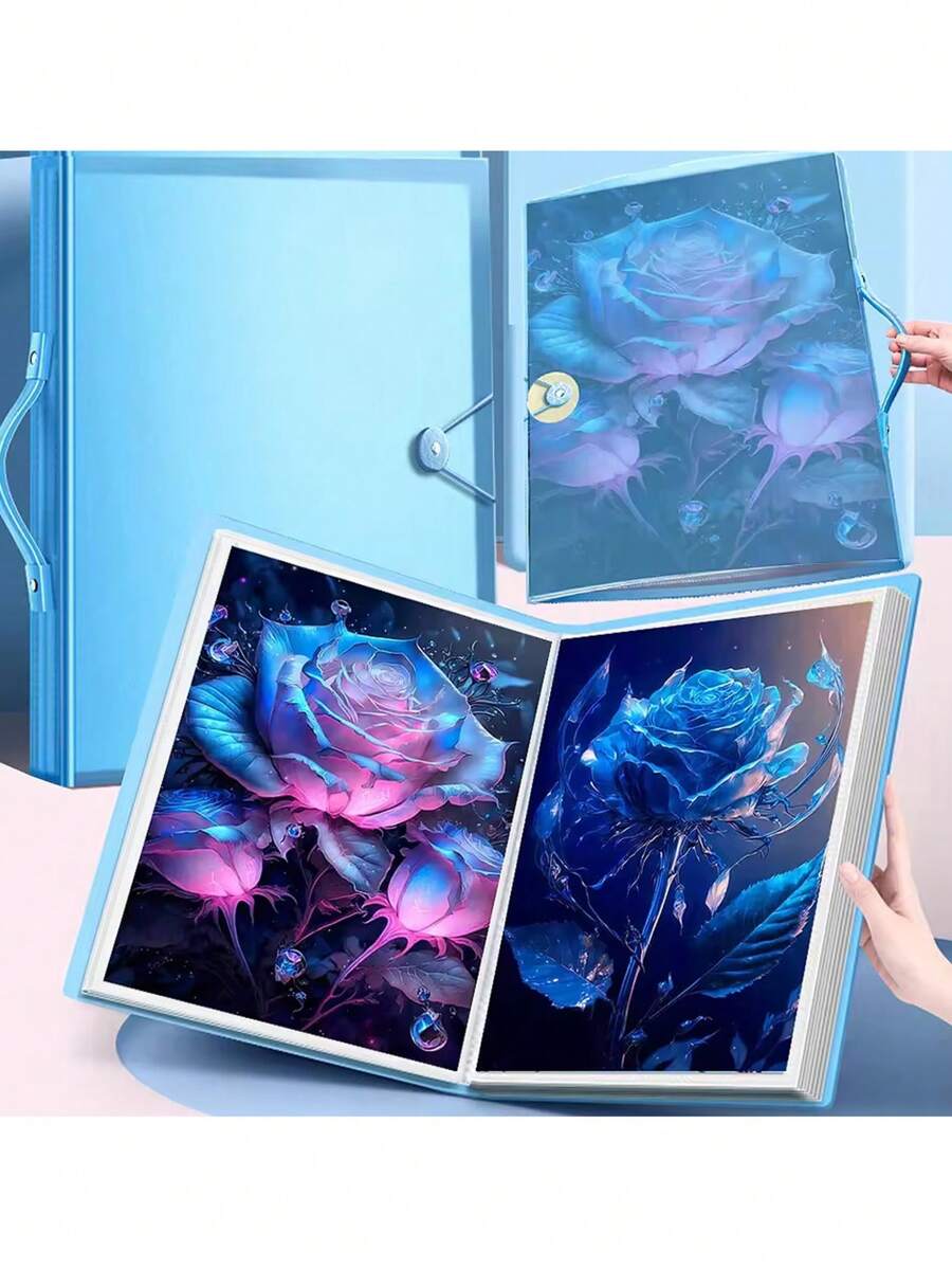 Handle Model A3 40-Page Diamond Painting Storage Canvas Display Transparent Pocket Folder Photo Album Large Capacity School Office Data Portable Storage Organizer (Front And Back Can Hold 80 Photos)