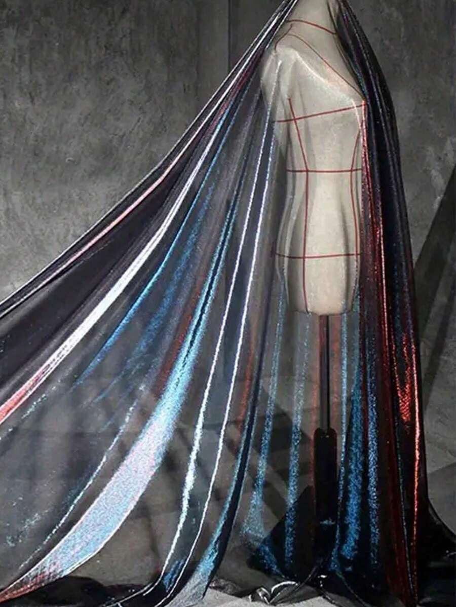 Blauwe bloemen mesh designerstof, 7-kleuren ceremoniejurk, doorschijnende feestjurk, kledingstof, achtergrondstof