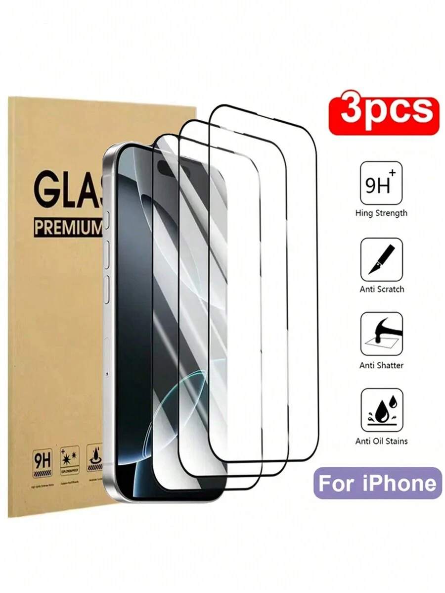 3pcs 16e / 16 Pro / 16 Pro Max / 16 Plus Full Screen Anti-Scratch / Anti-Drop Tempered Glass Screen Protector Compatible With Iphone
