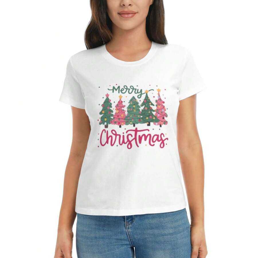 Women's Merry Christmas T Shirt ,Crew Neck Short Sleeve T-Shirts