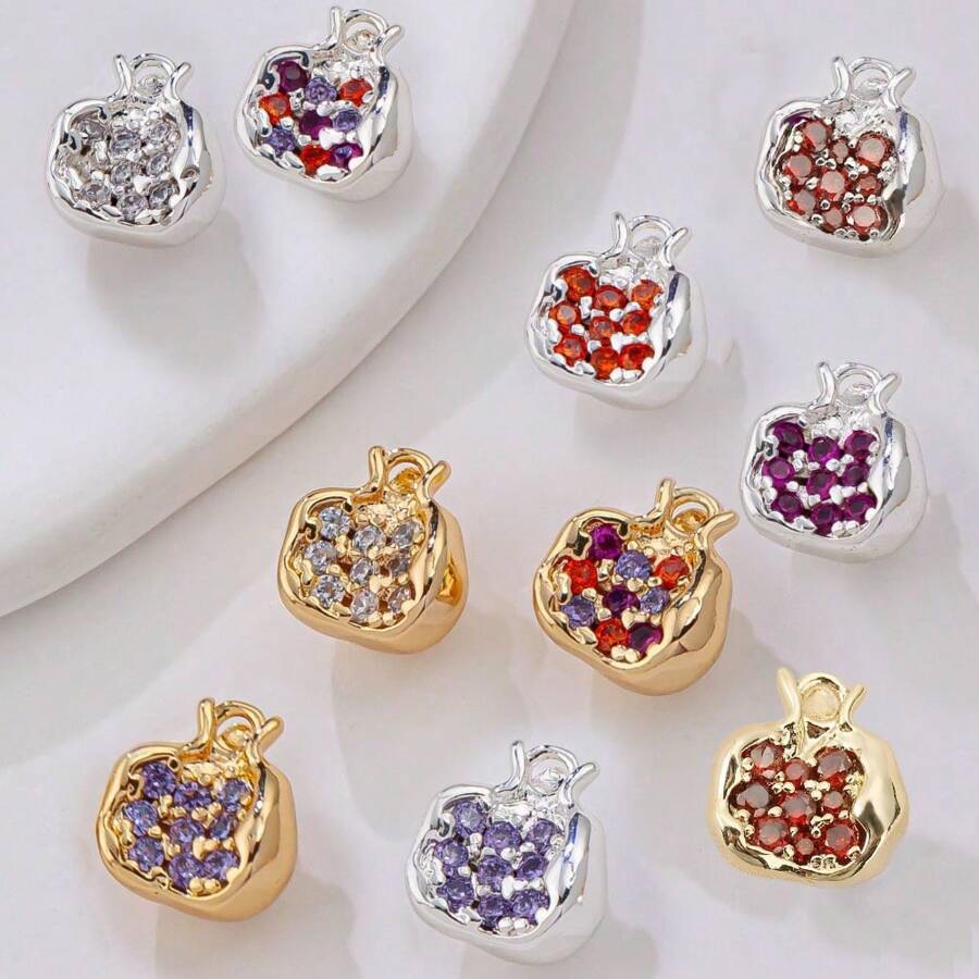 2/5pcs Copper With Cubic Zirconia Geometric Pomegranate Shaped Pendant, For DIY Bracelet, Necklace, Keychain, Jewelry Accessories