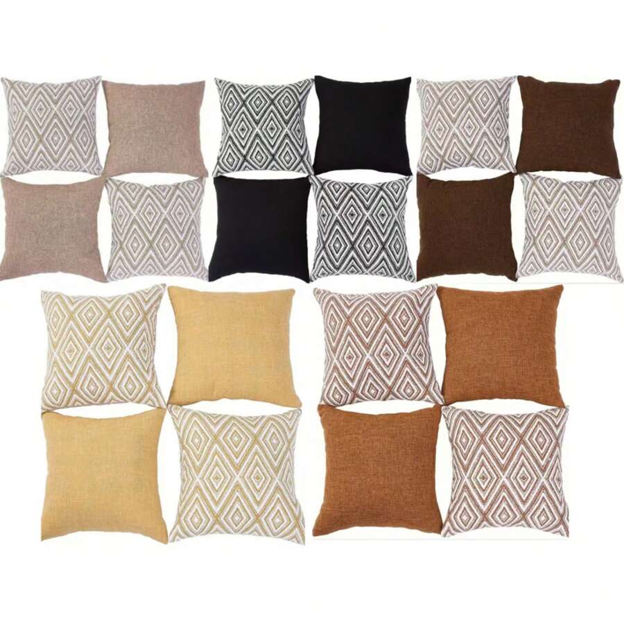 4pcs Bohemian Style Sofa Bed Headboard Cushion Covers, Soft Linen Printed Pattern Pillowcases, 45x45cm, Pillow Insert Not Included, Simple Gift, Sofa Cushions, Star, Decorative Style, Easy To Use, Pillow, Sofa Pillows, Home Decor
