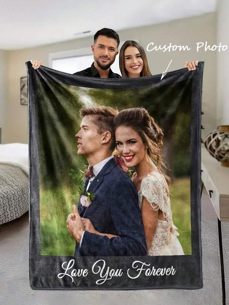 Personalized "Forever Love You" Photo Collage Throw Blanket, Customized Couple Gift, Spouse Blanket With Photos, Special Memento, Girlfriend Birthday Present