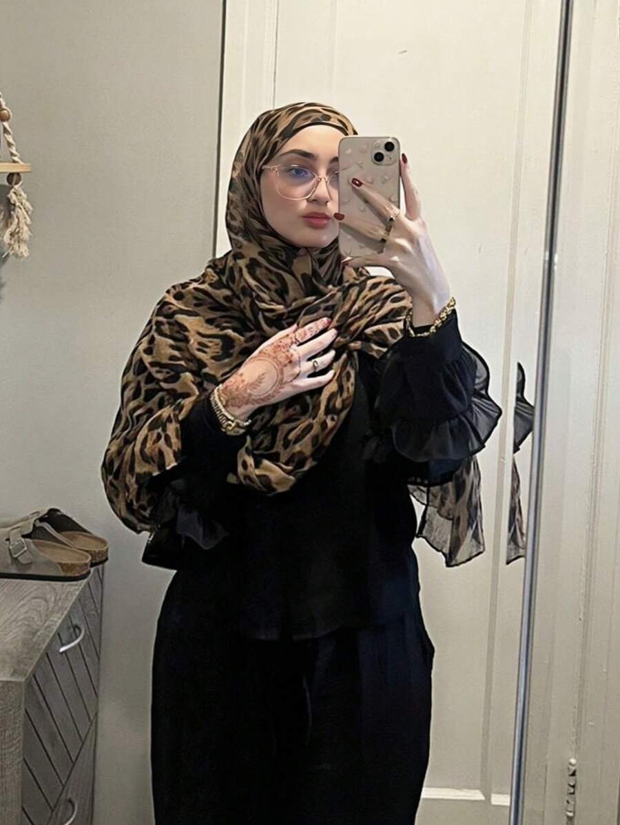 1pc Women's Bohemian Style Leopard Print Headscarf, Soft & Breathable Street-Style Scarf, Suitable For Daily Wear, Eid Gift
