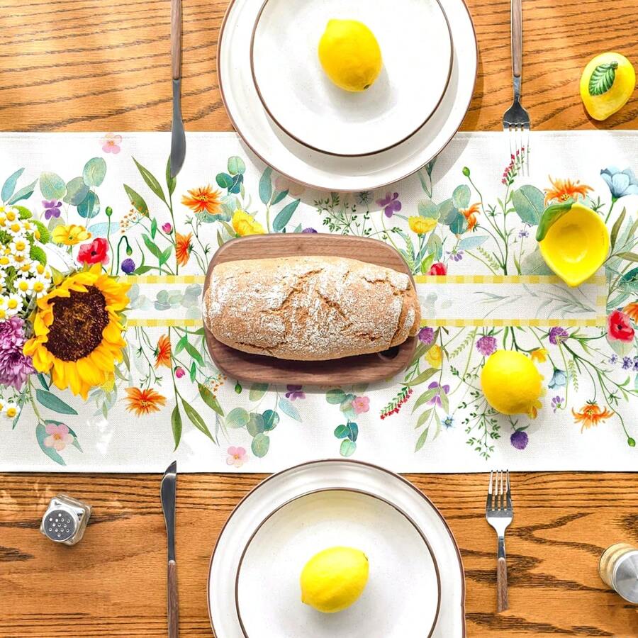 1pc Countryside Style Digital Printing Table Runner, Linen, 33*180 Cm, Suitable For Living Room Coffee Table And Dining Table, Spring/Summer