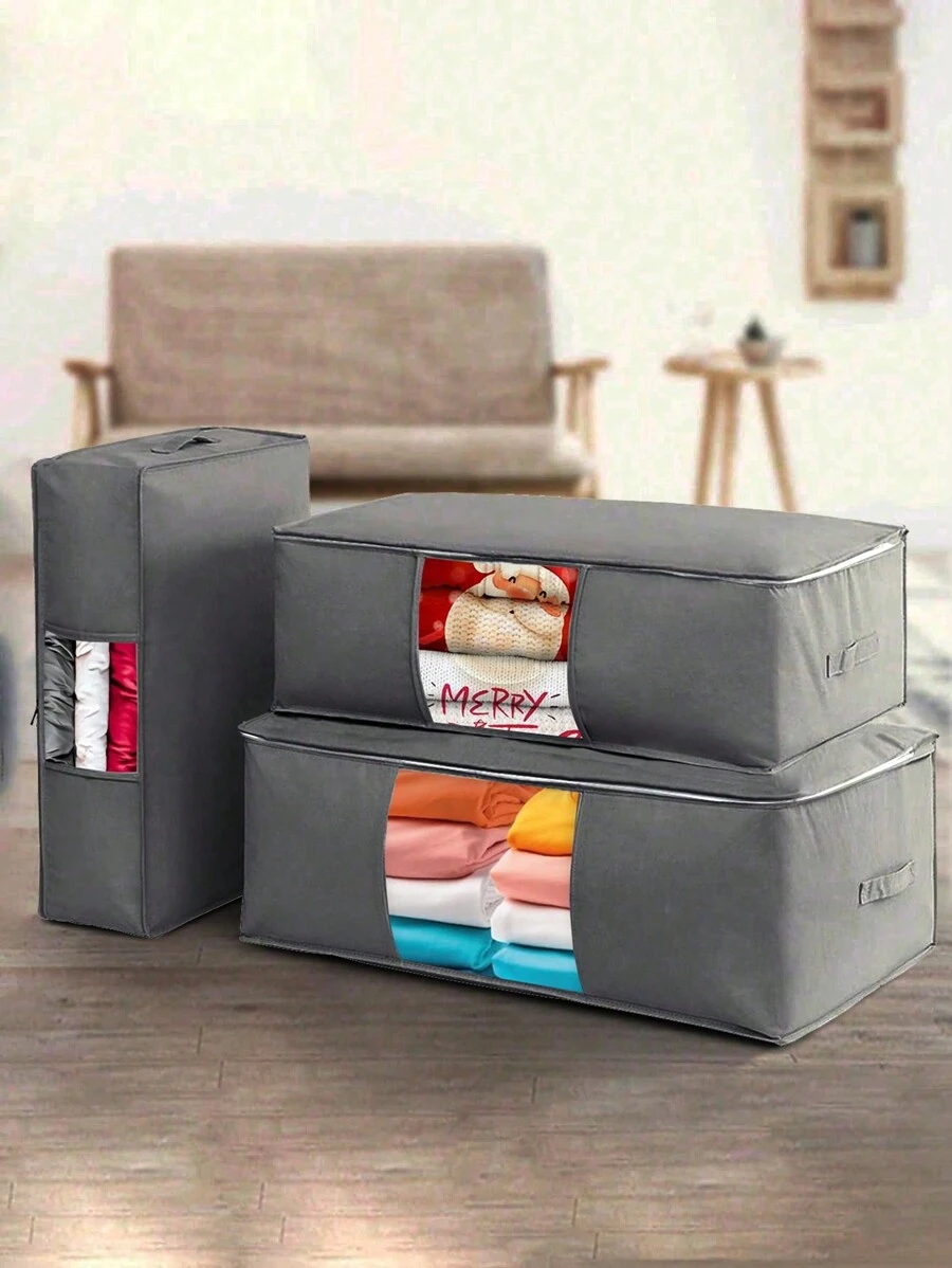 1 Bolsa de almacenamiento de edredón en gris oscuro, de gran capacidad para ropa, bolsa de clasificación de edredones, resistente al agua y a la humedad, equipaje para mudanza y embalaje, organizador de dormitorio