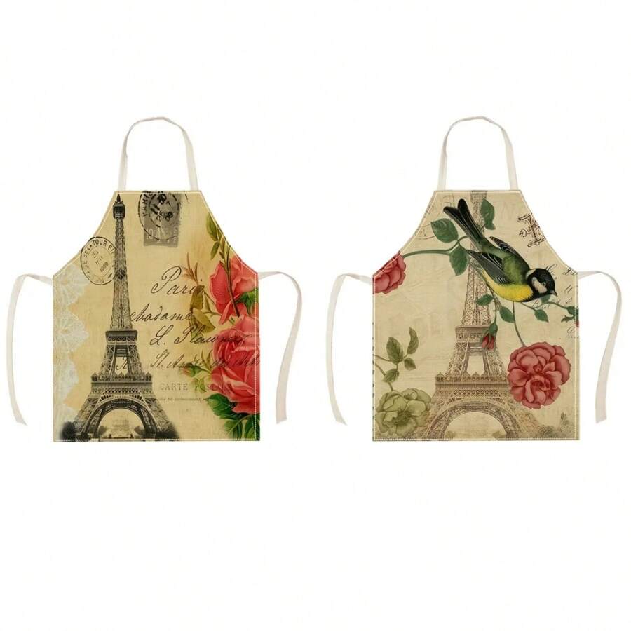 1pc Paris Eiffel Tower Pattern Linen Apron, Creative Fun Fashion Printed Home Cleaning Apron, Waterproof Oil-Proof Easy To Clean Kitchen Cooking Baking Apron, Creative Home Apron, Work Uniform
