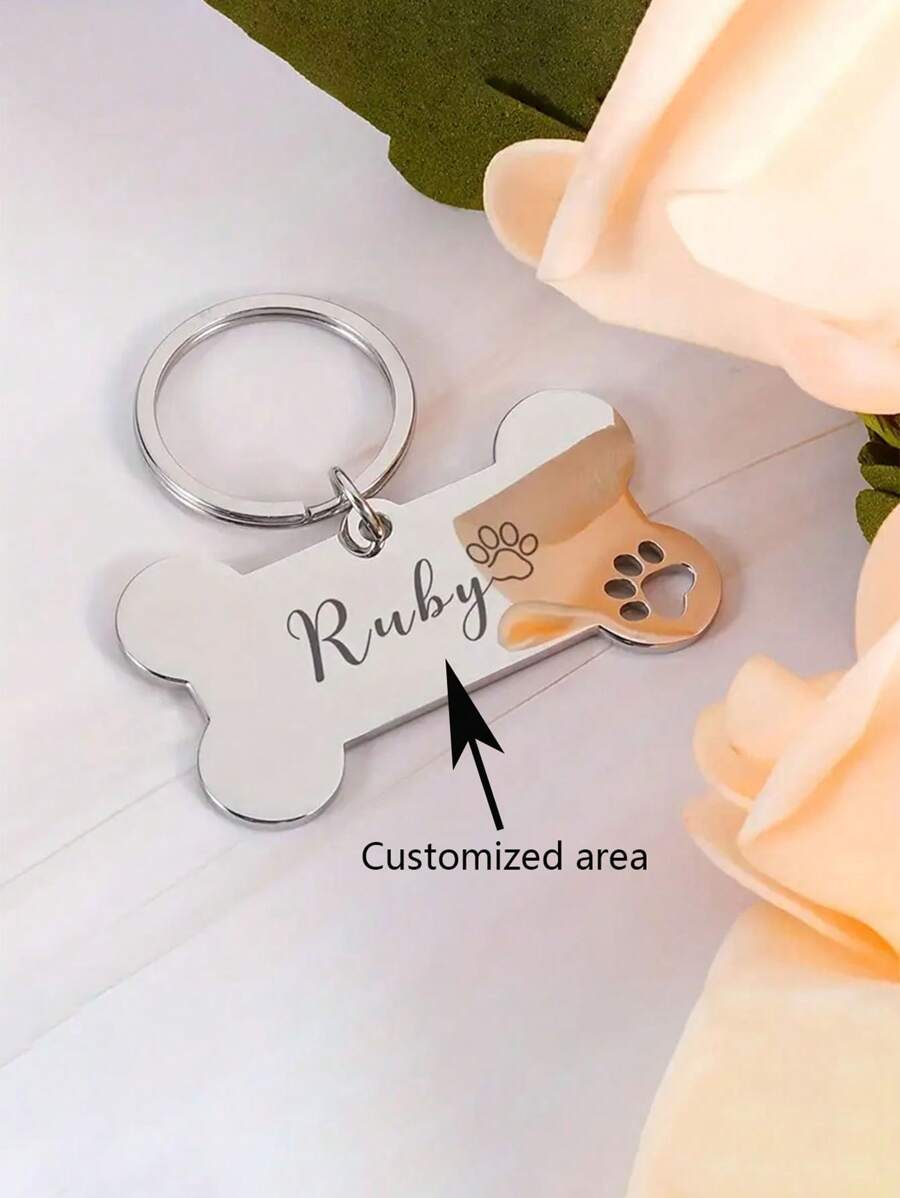 1 Stück Hund Anti-Verlust Anhänger, individuell anpassbarer Haustier-ID-Anhänger, gravierte Hund ID-Namensplakette, Halsband Anhänger, personalisierter kleiner Hund Knochen Anhänger, Haustier Zubehör